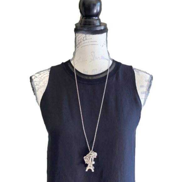 COSTUME Jewelry Long Chain Charm Necklace Eiffel Tower - Picture 2 of 4